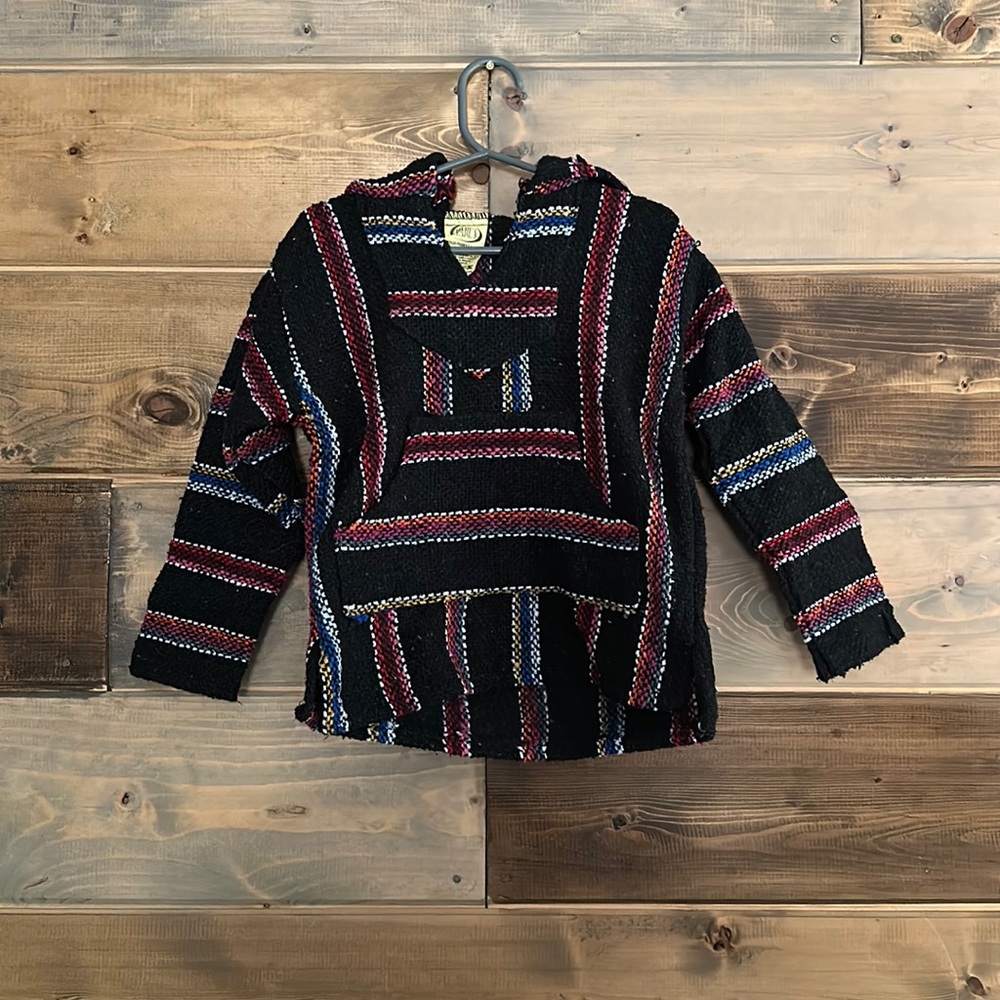 Mexican Poncho Baja Hoodie black multi color size 2 t